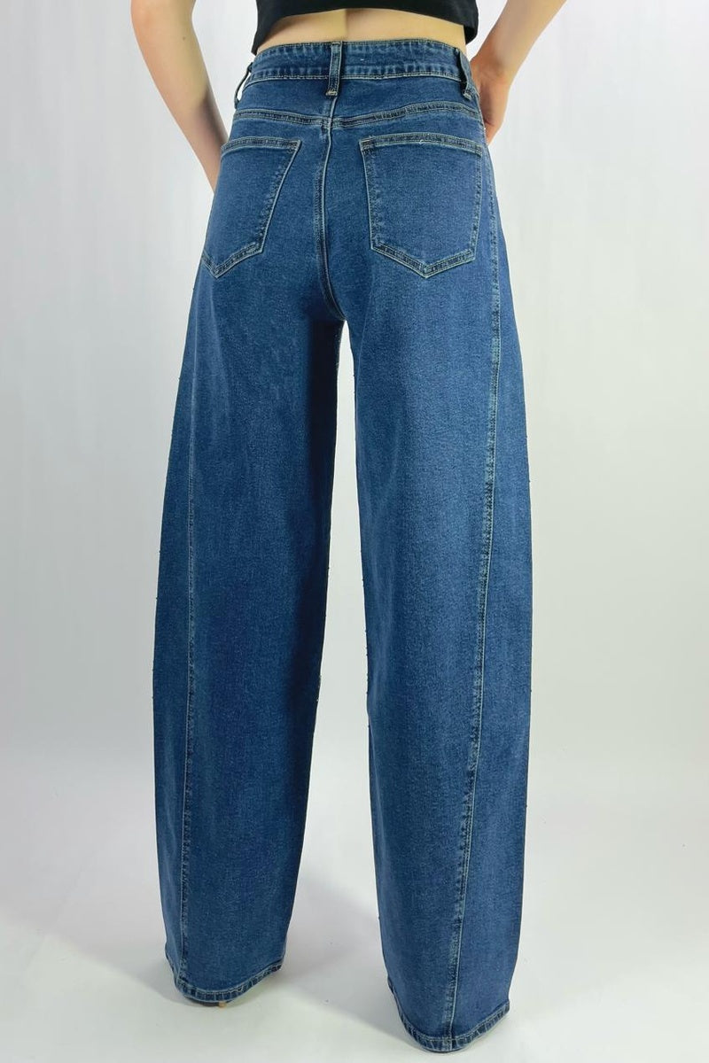 Jean premium barrel large stretch à strass T36-T46