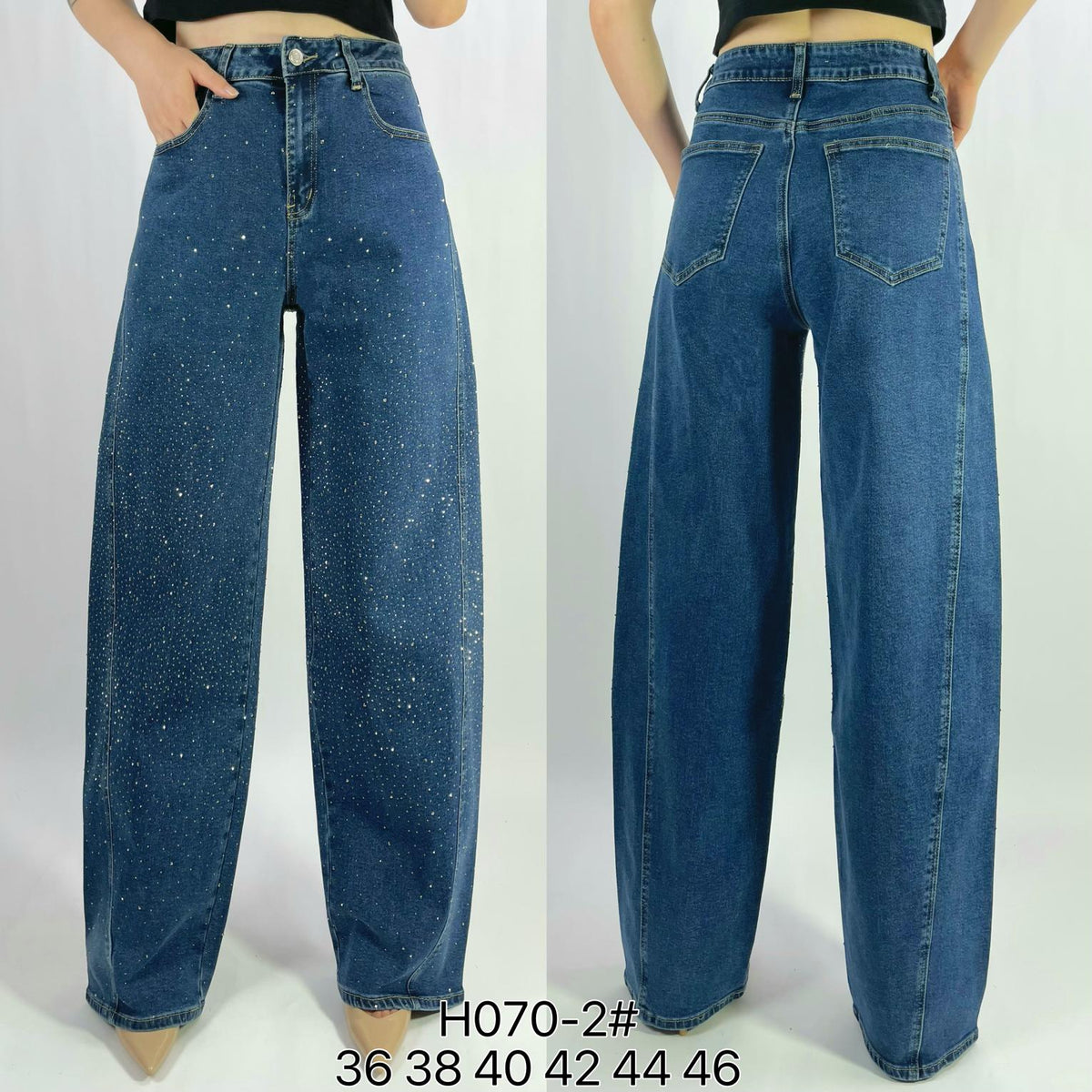 Jean premium barrel large stretch à strass T36-T46