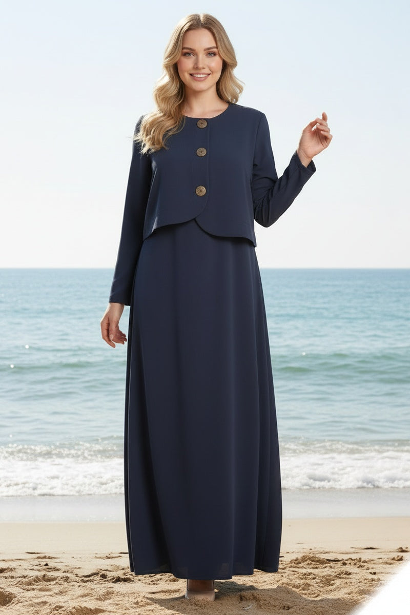 Robe longue unie à doublure boutonée élégante