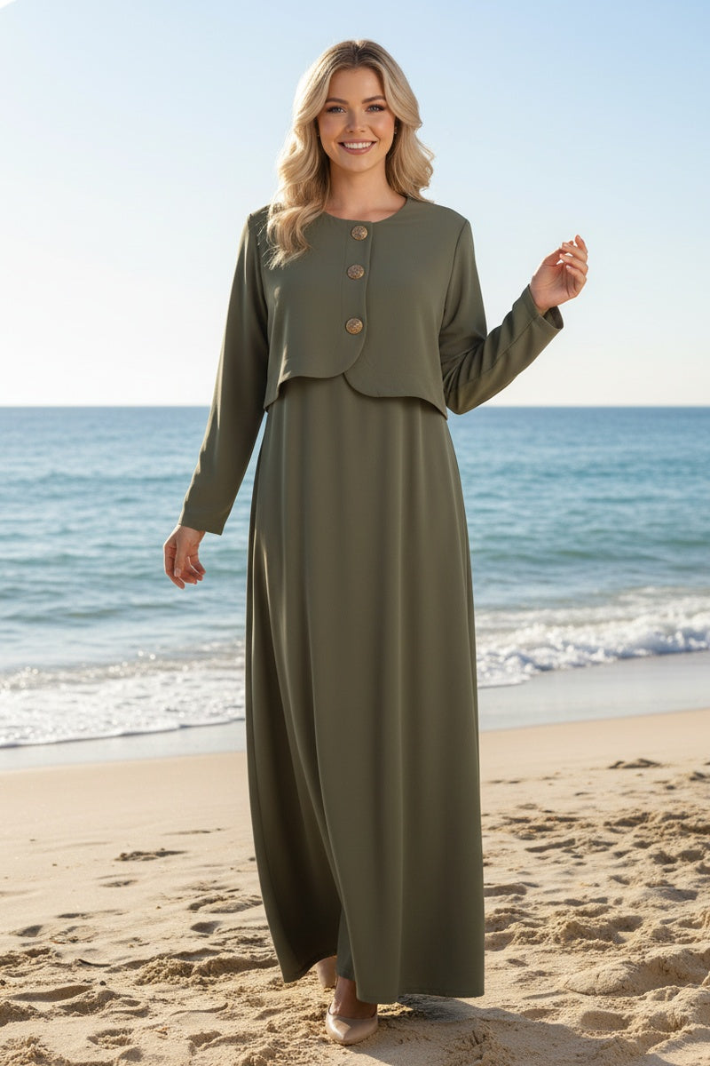 Robe longue unie à doublure boutonée élégante