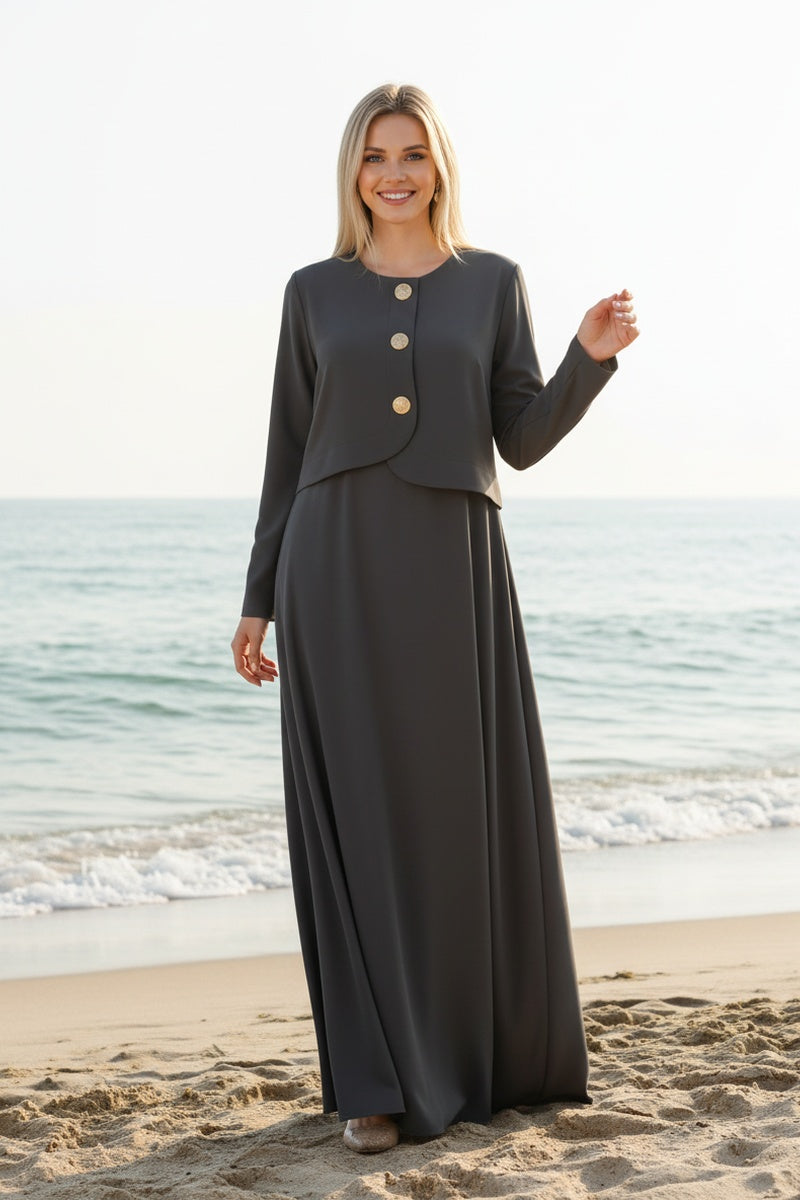 Robe longue unie à doublure boutonée élégante