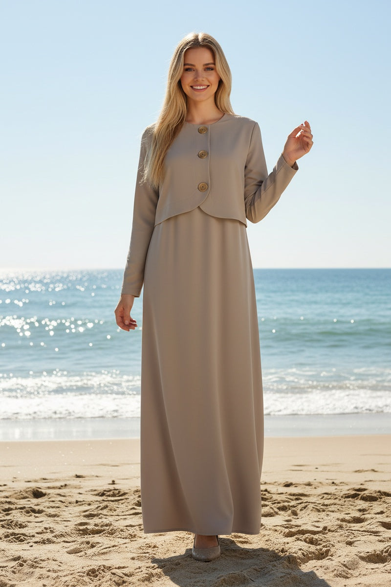 Robe longue unie à doublure boutonée élégante