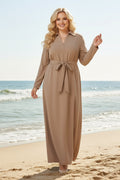 Robe longue unie avec poches tissus premium avec ceinture