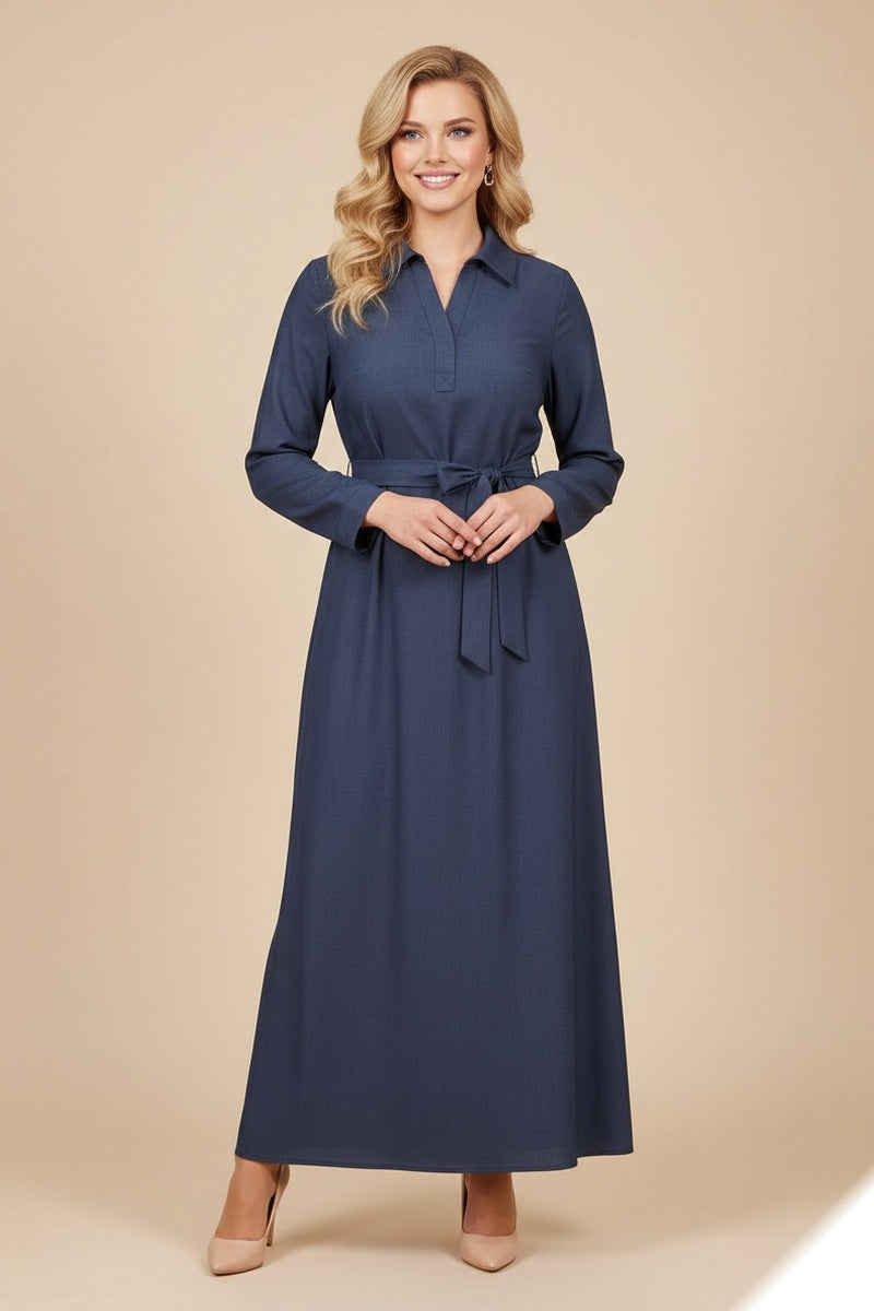 Robe longue unie avec poches tissus premium avec ceinture