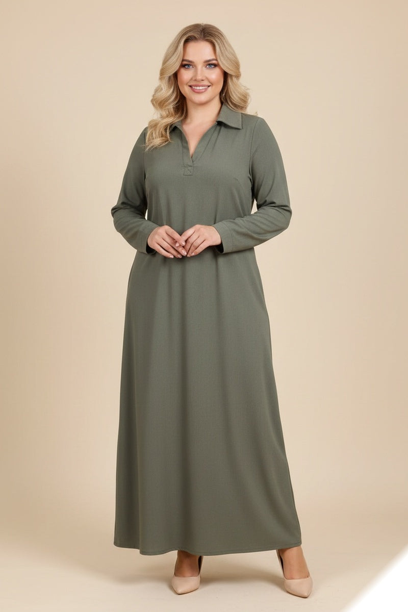 Robe longue unie avec poches tissus premium avec ceinture