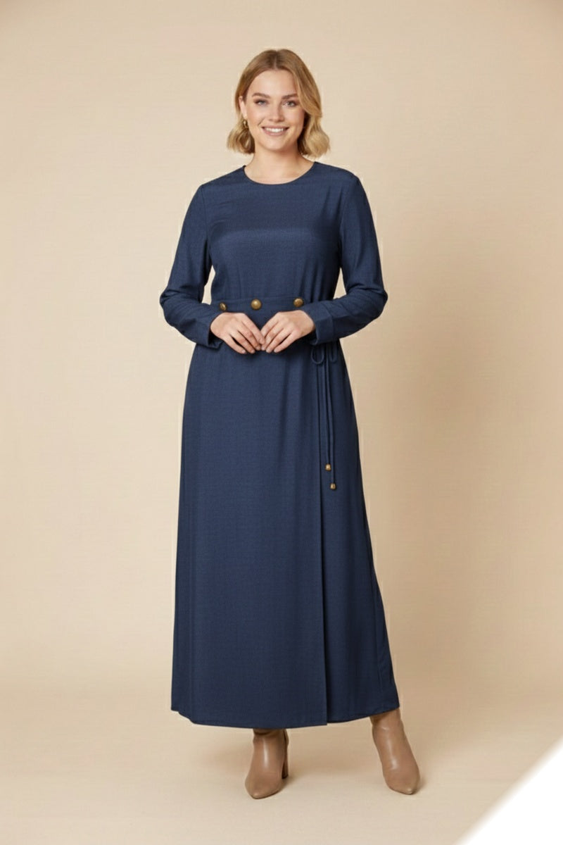 Robe longue unie détail ceinture boutonnée