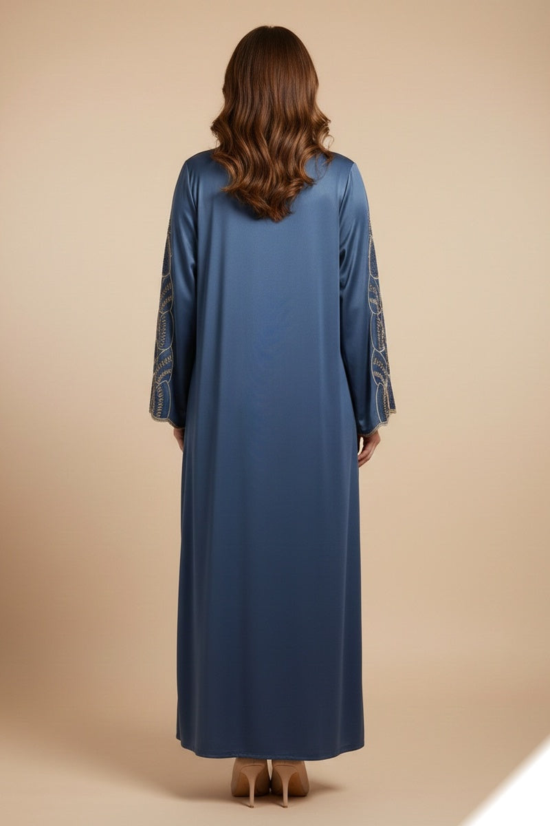 Kimono gilet uni long à broderie spéciale avec ceinture tissu comme soie