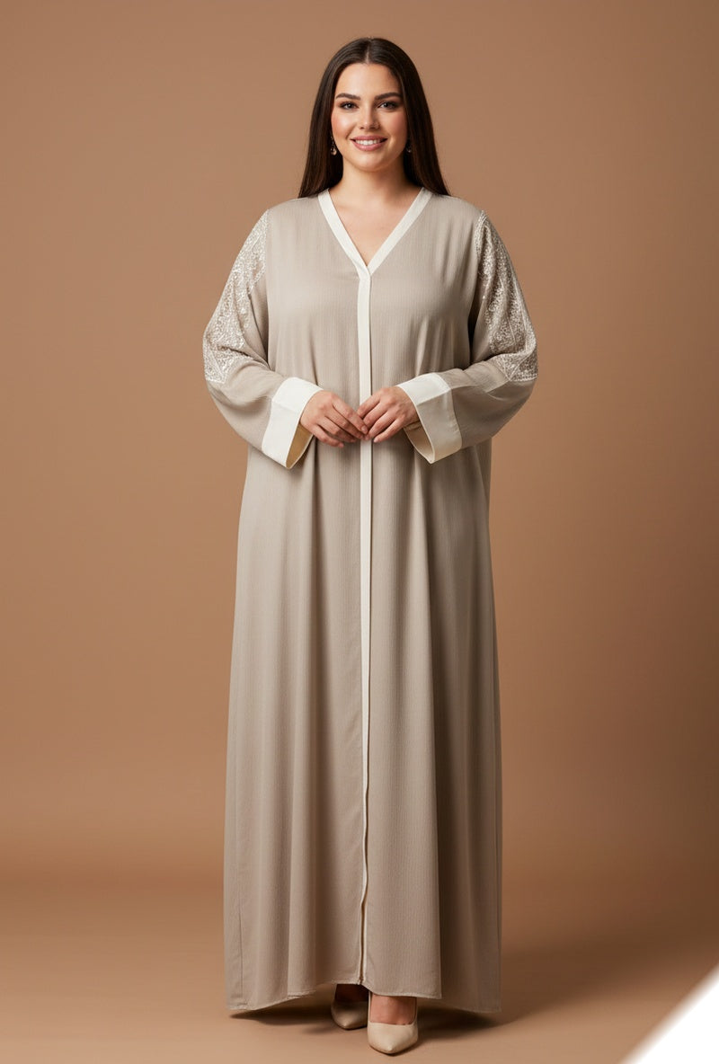 Robe longue unie avec broderie et strass