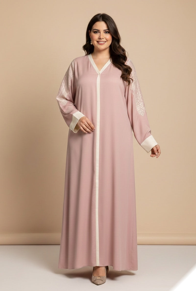 Robe longue unie avec broderie et strass