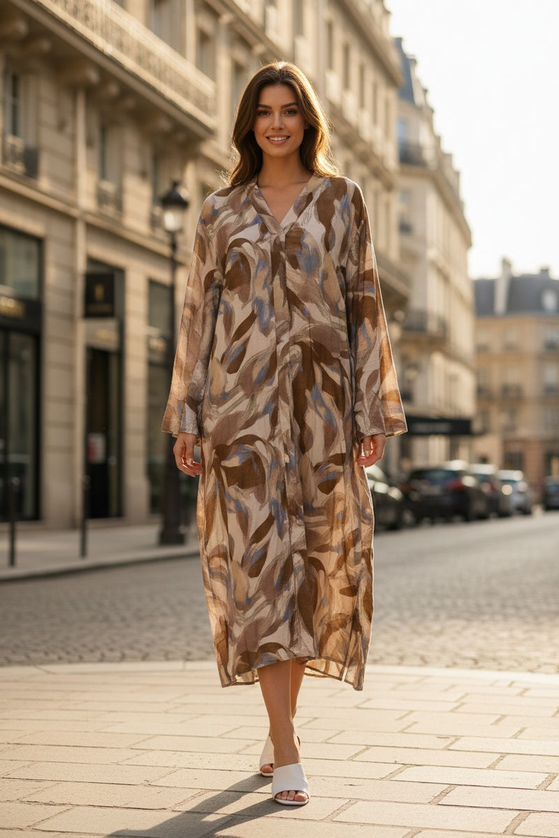 Robe longue imprimée fleurie avec ceinture