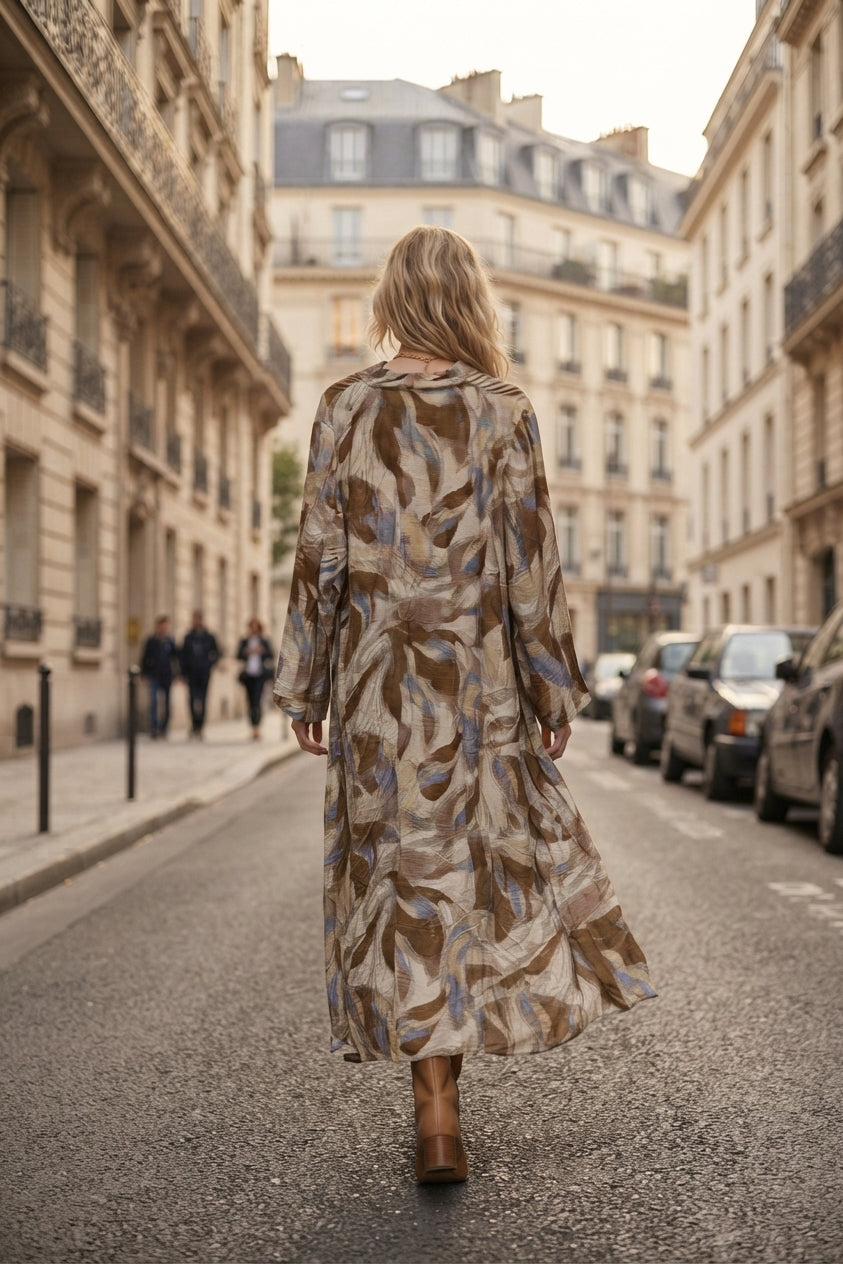 Robe longue imprimée fleurie avec ceinture