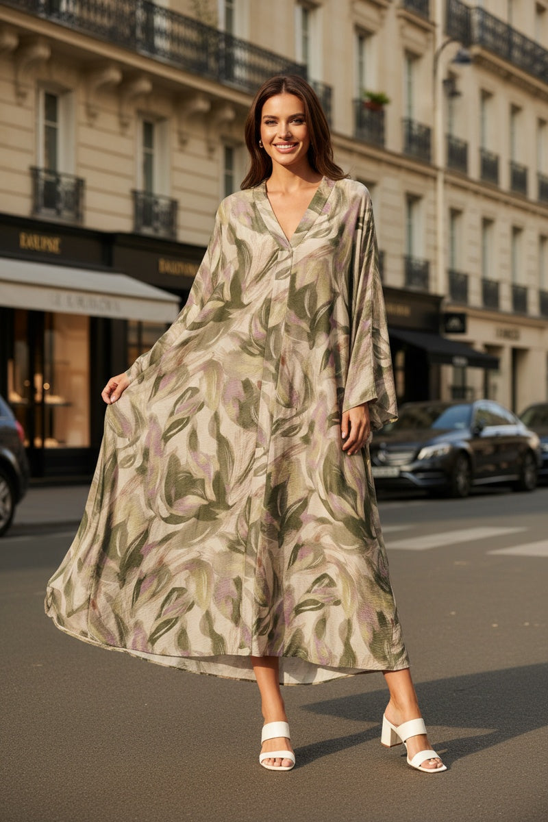 Robe longue imprimée fleurie avec ceinture