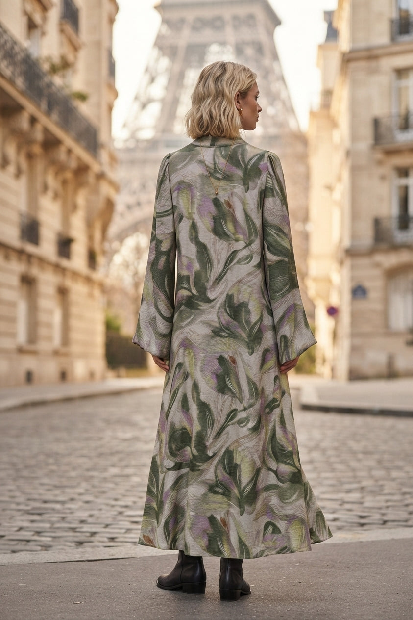 Robe longue imprimée fleurie avec ceinture