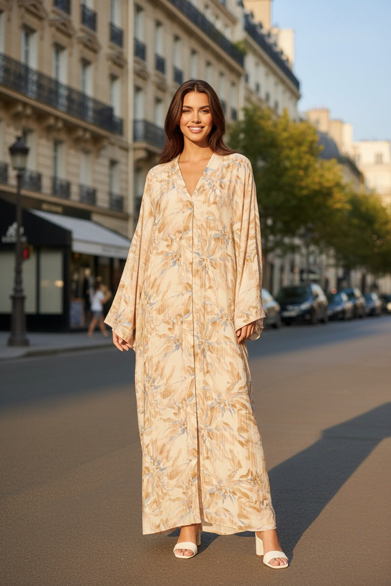 Robe longue imprimée fleurie avec ceinture