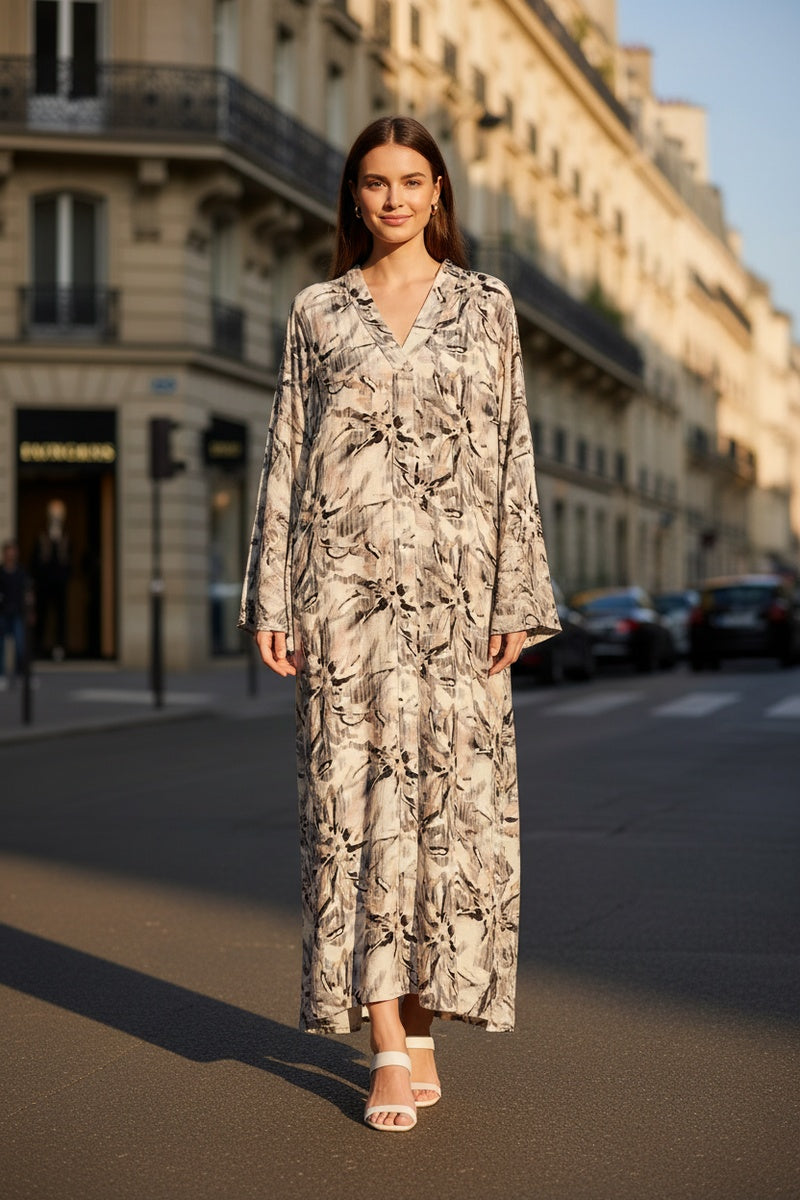 Robe longue imprimée fleurie avec ceinture