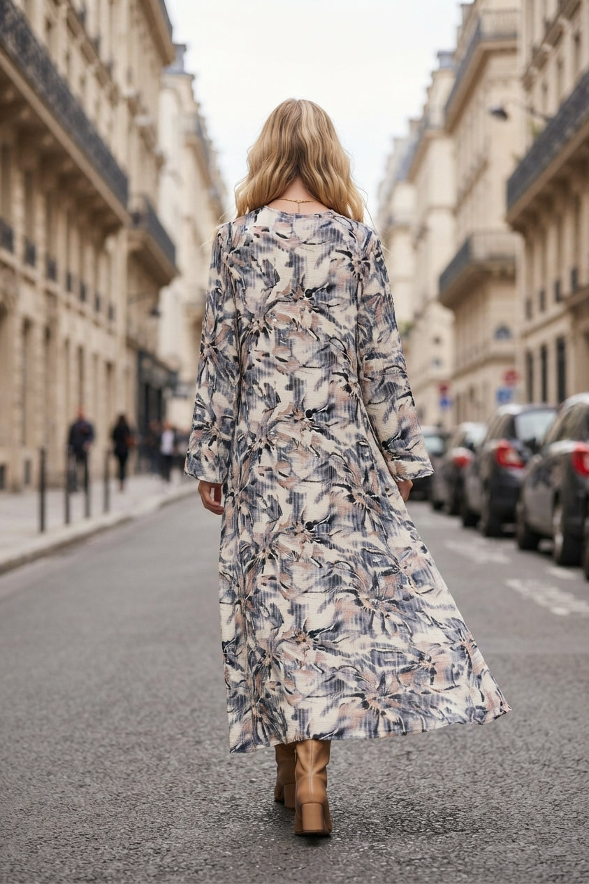 Robe longue imprimée fleurie avec ceinture