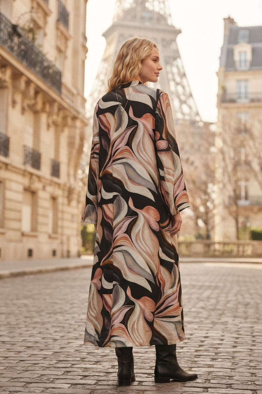 Robe longue imprimée fleurie avec ceinture