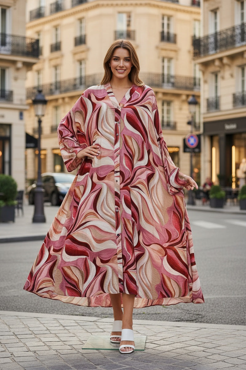 Robe longue imprimée fleurie avec ceinture