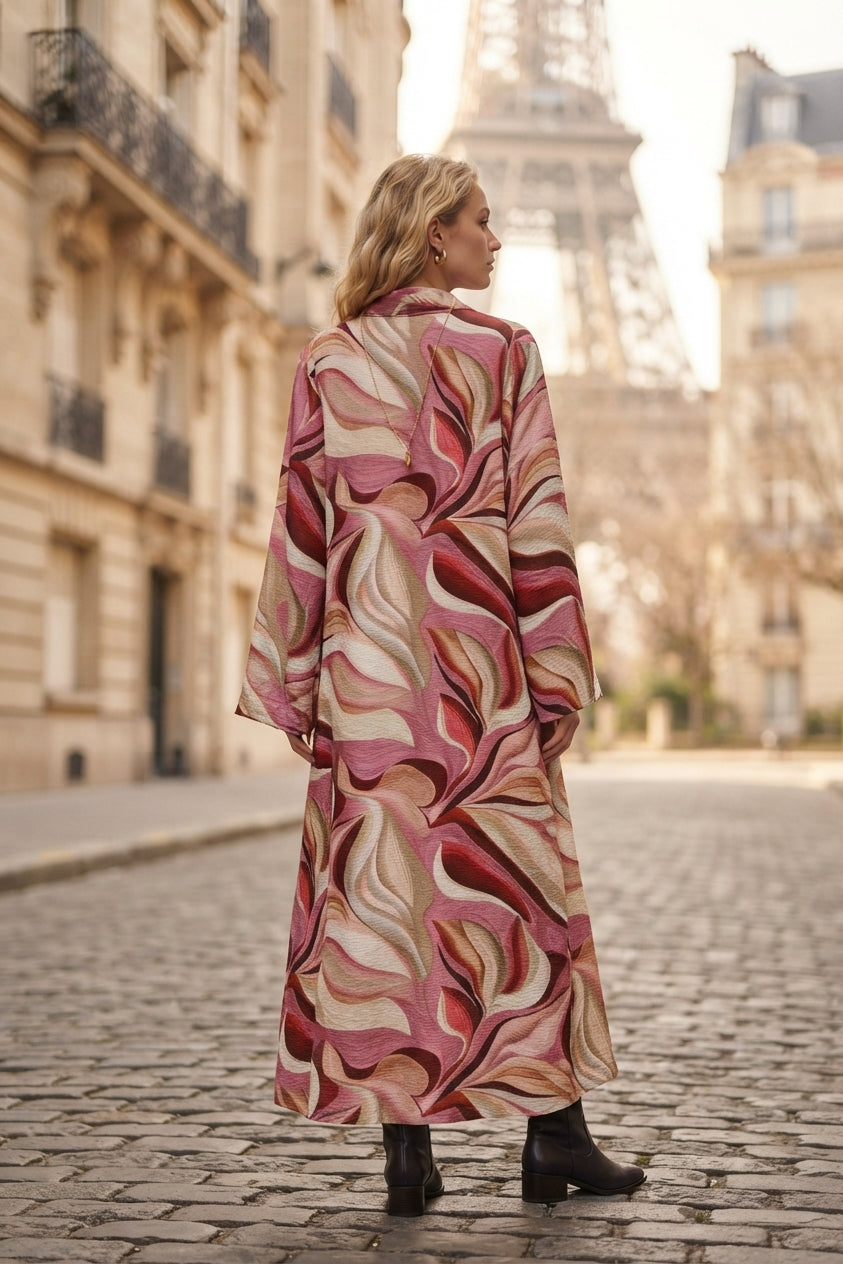Robe longue imprimée fleurie avec ceinture