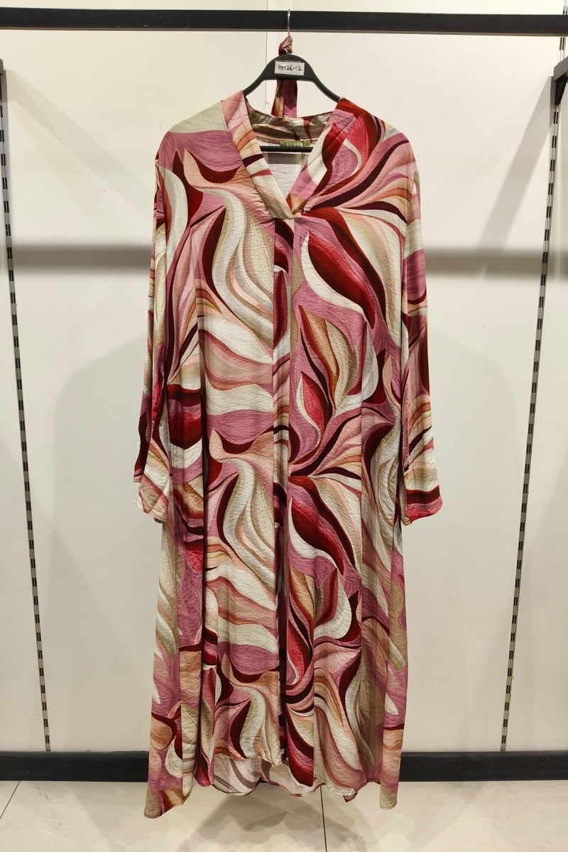 Robe longue imprimée fleurie avec ceinture