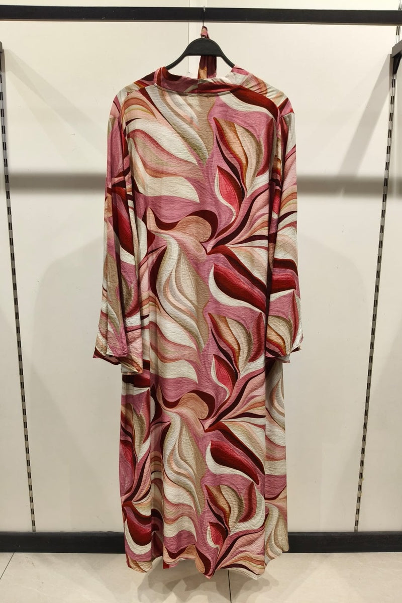 Robe longue imprimée fleurie avec ceinture