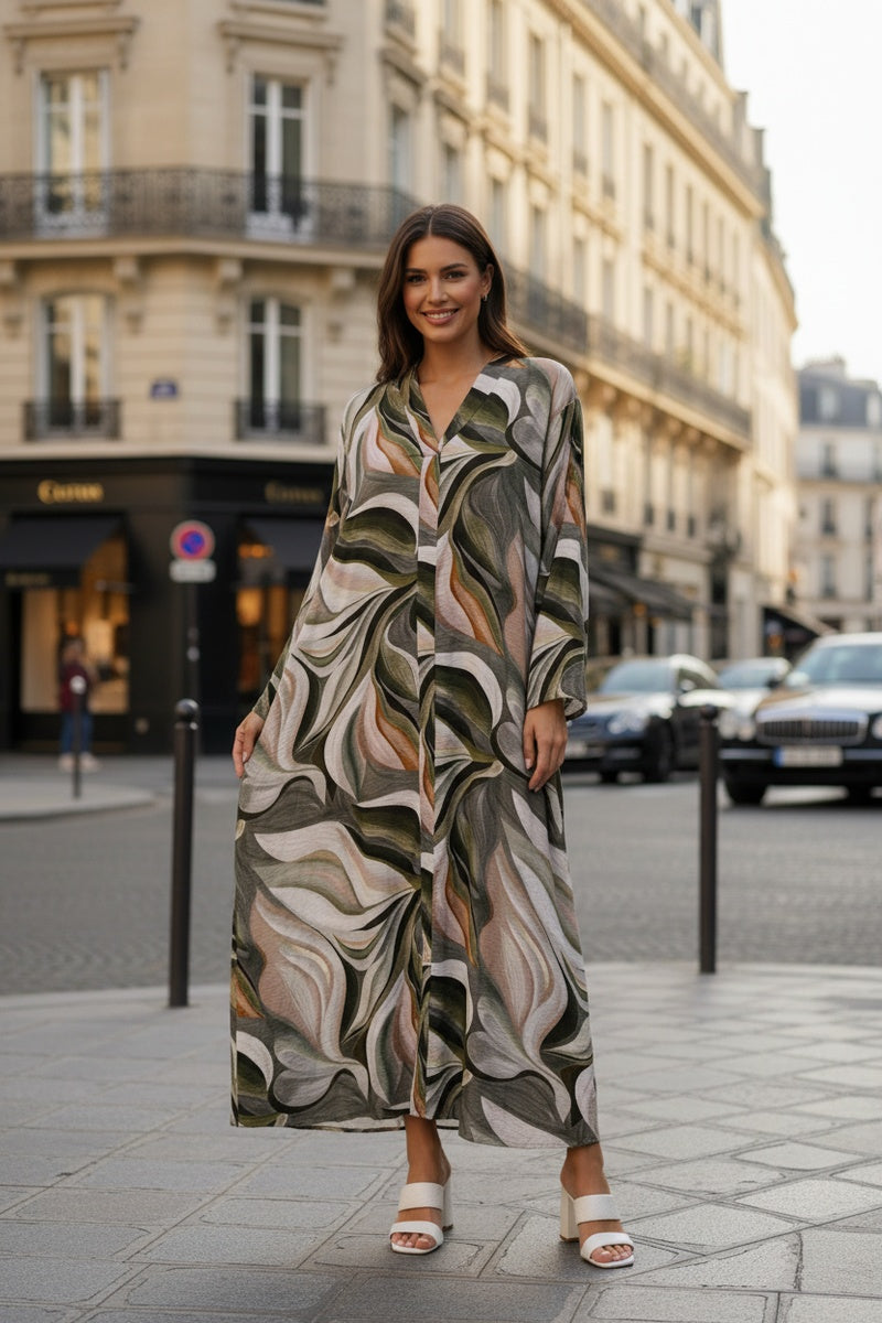 Robe longue imprimée fleurie avec ceinture