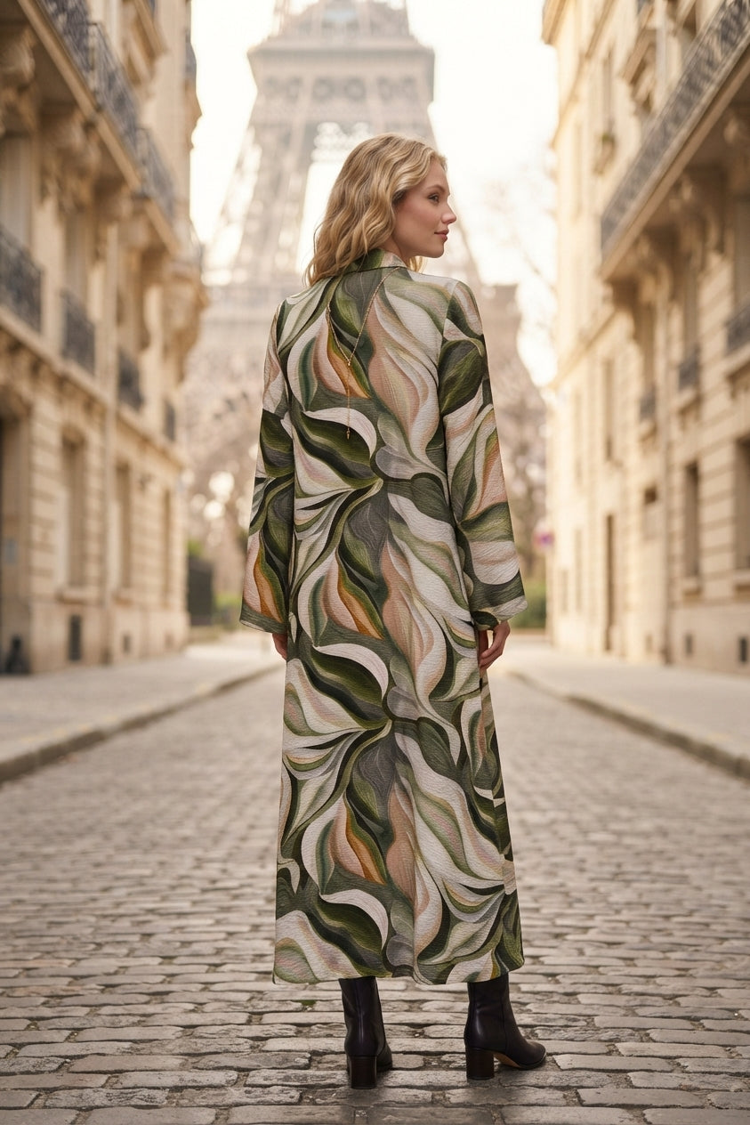 Robe longue imprimée fleurie avec ceinture