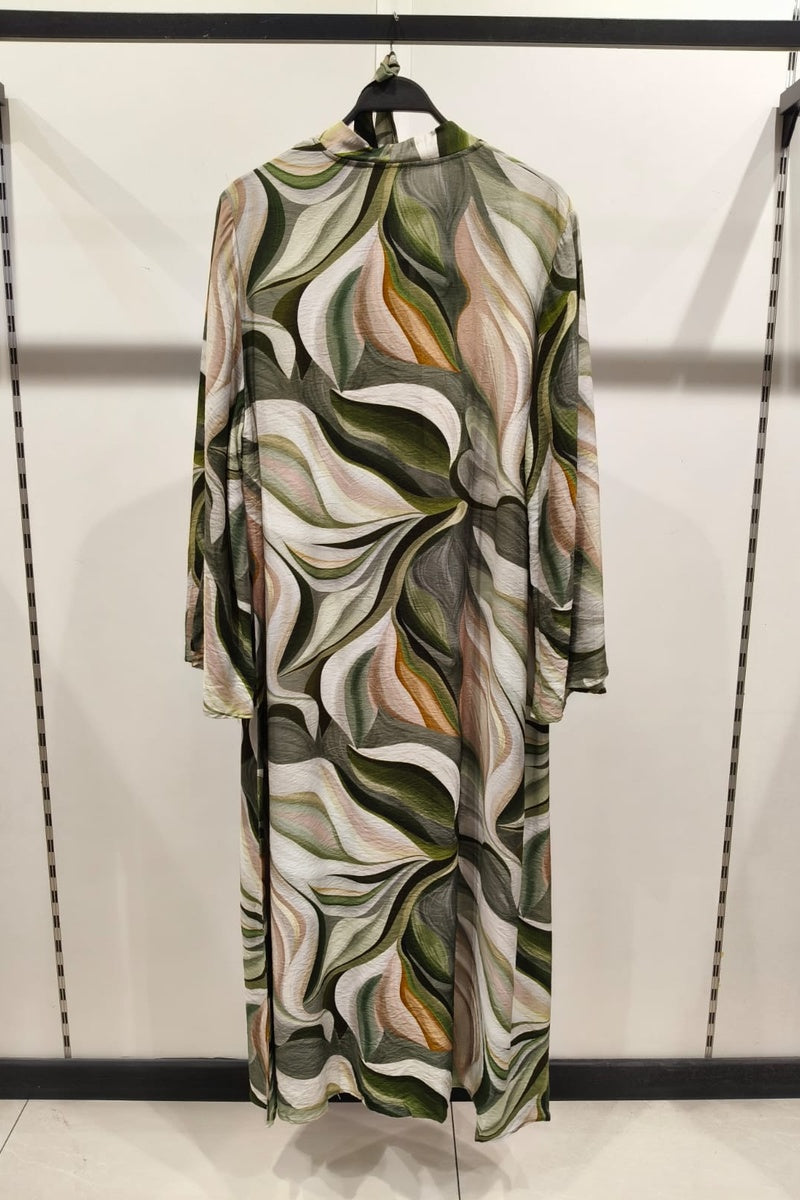 Robe longue imprimée fleurie avec ceinture