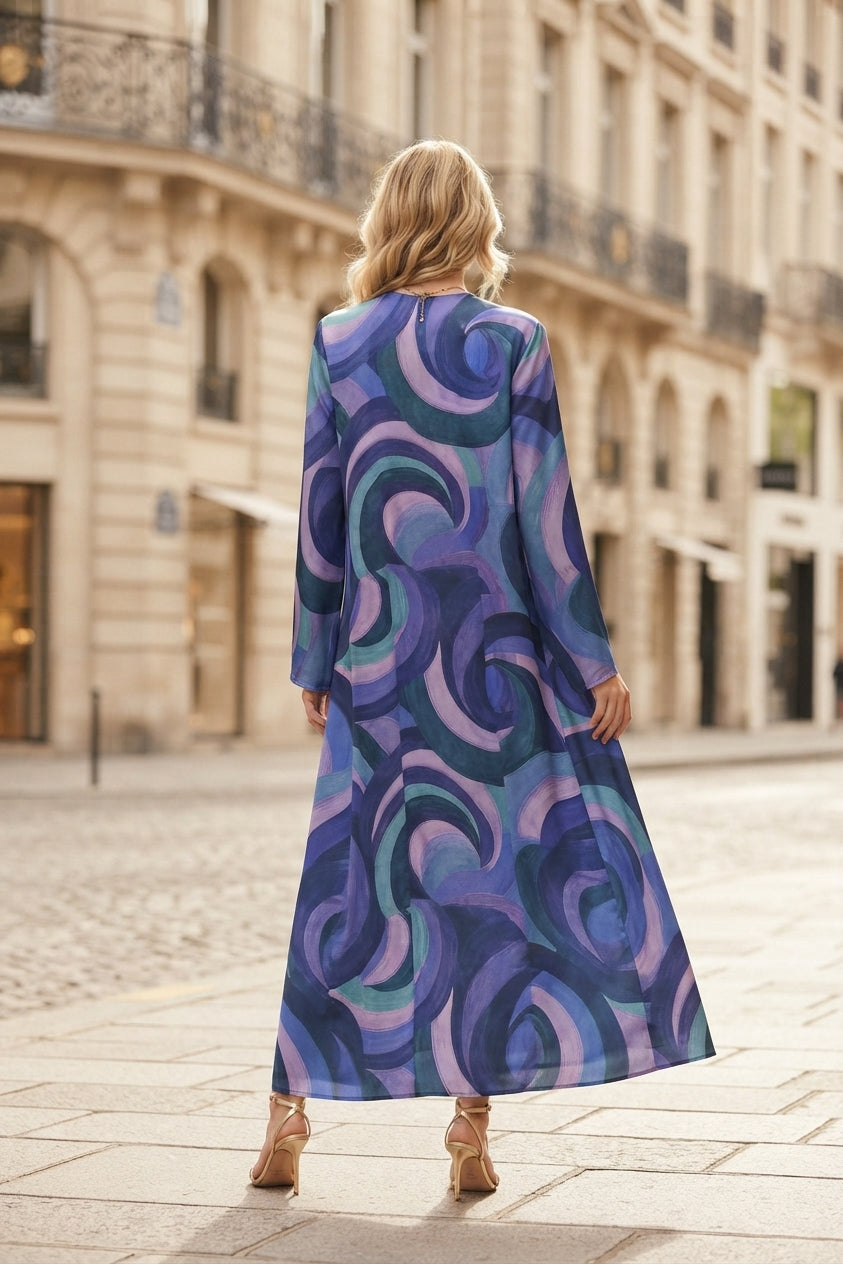 Robe longue imprimée géométrique avec ceinture