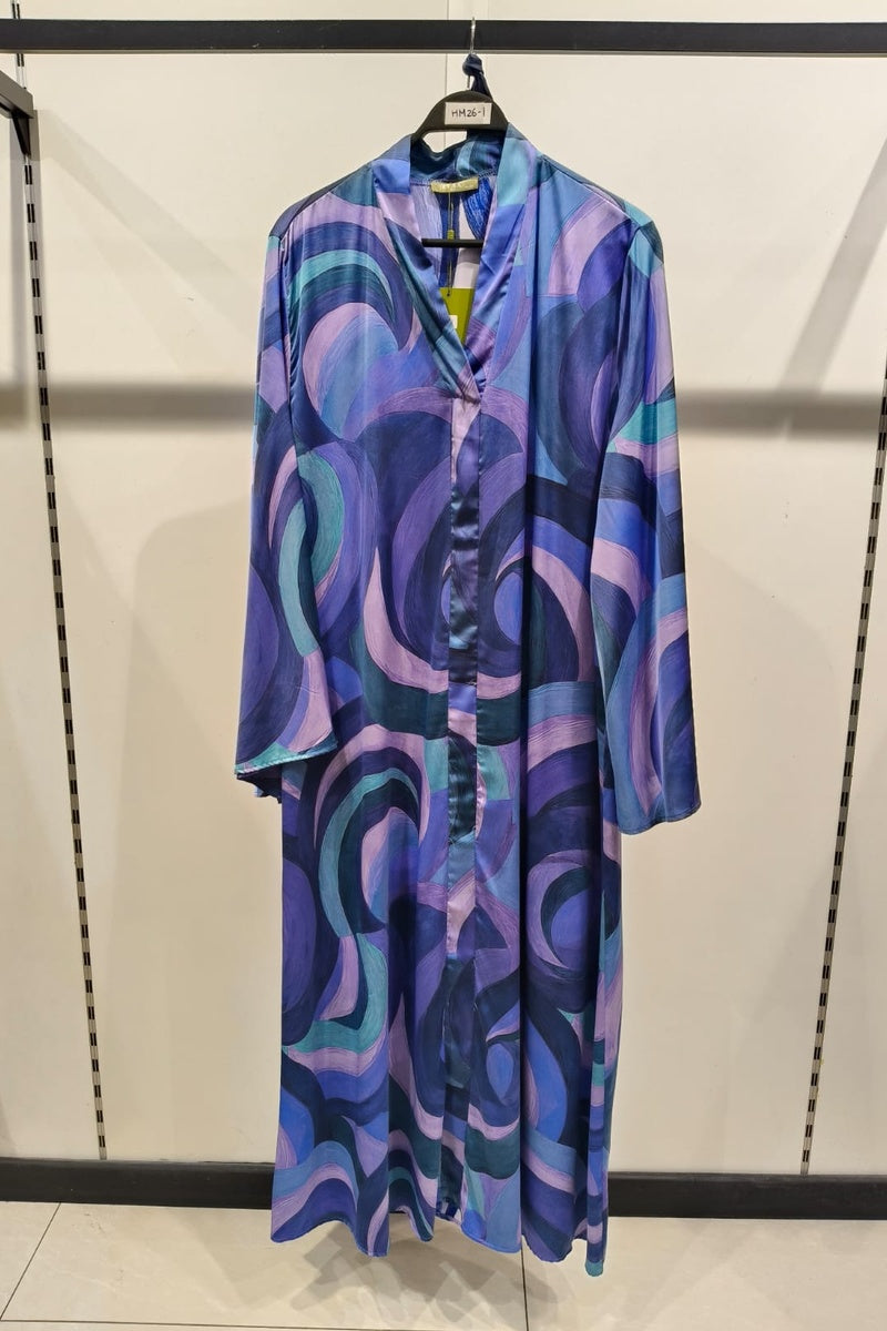 Robe longue imprimée géométrique avec ceinture