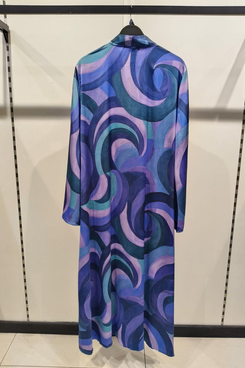 Robe longue imprimée géométrique avec ceinture