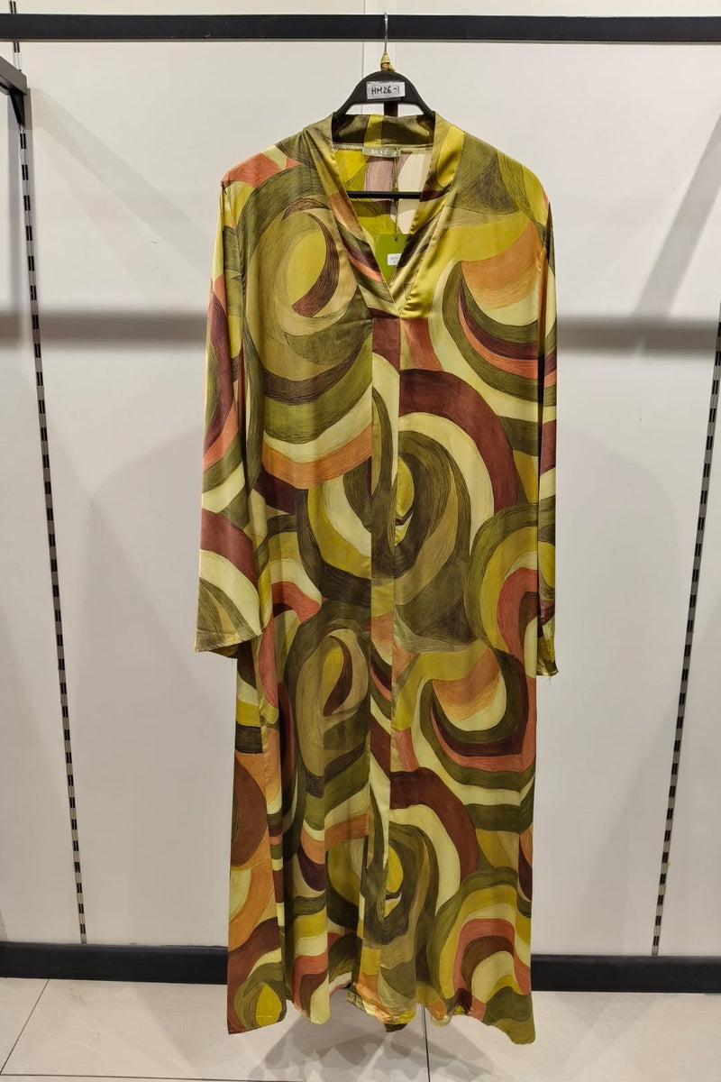 Robe longue imprimée géométrique avec ceinture