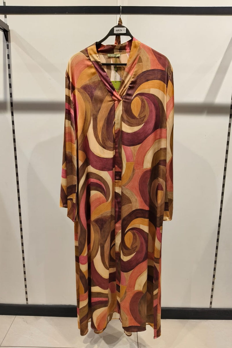 Robe longue imprimée géométrique avec ceinture