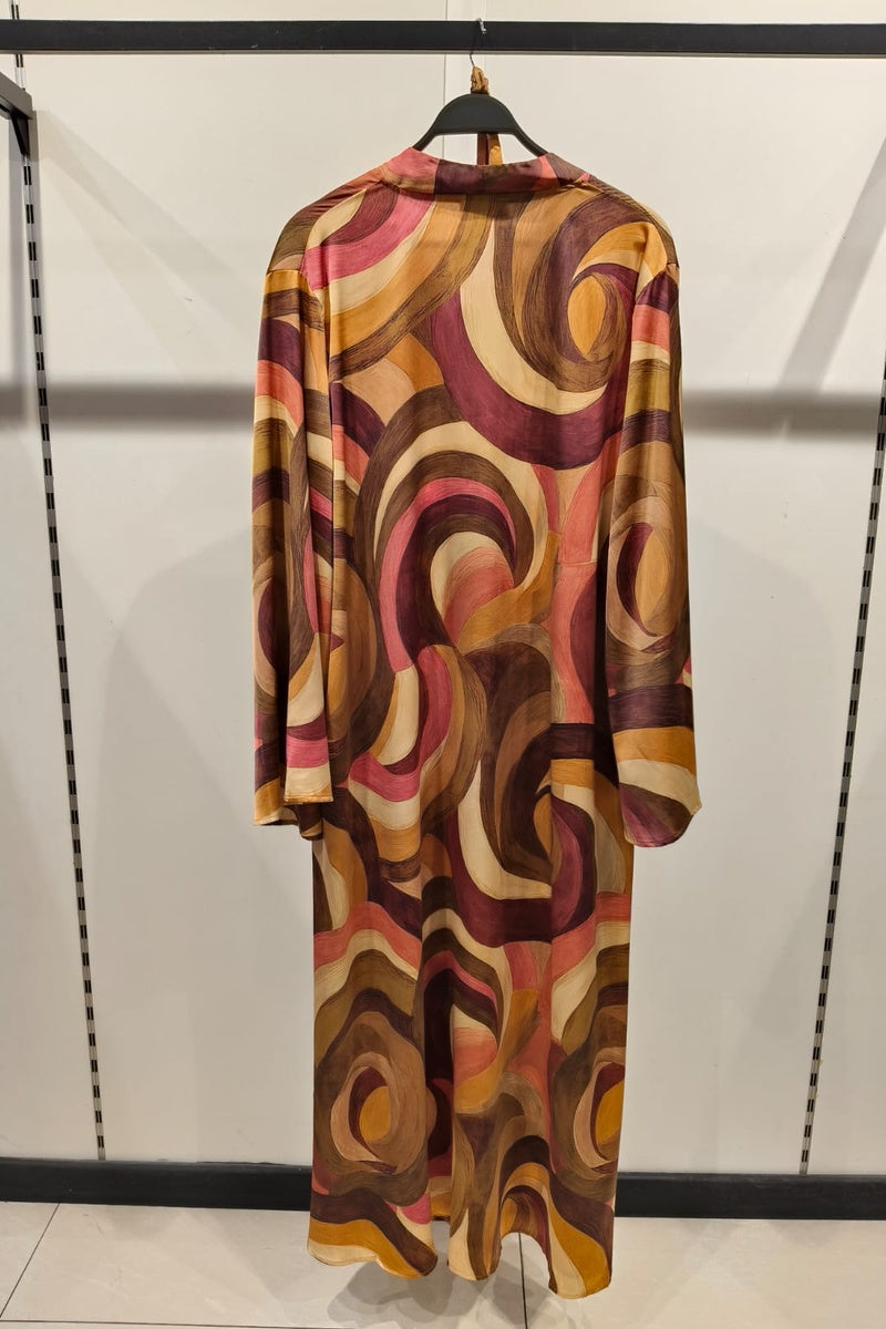 Robe longue imprimée géométrique avec ceinture