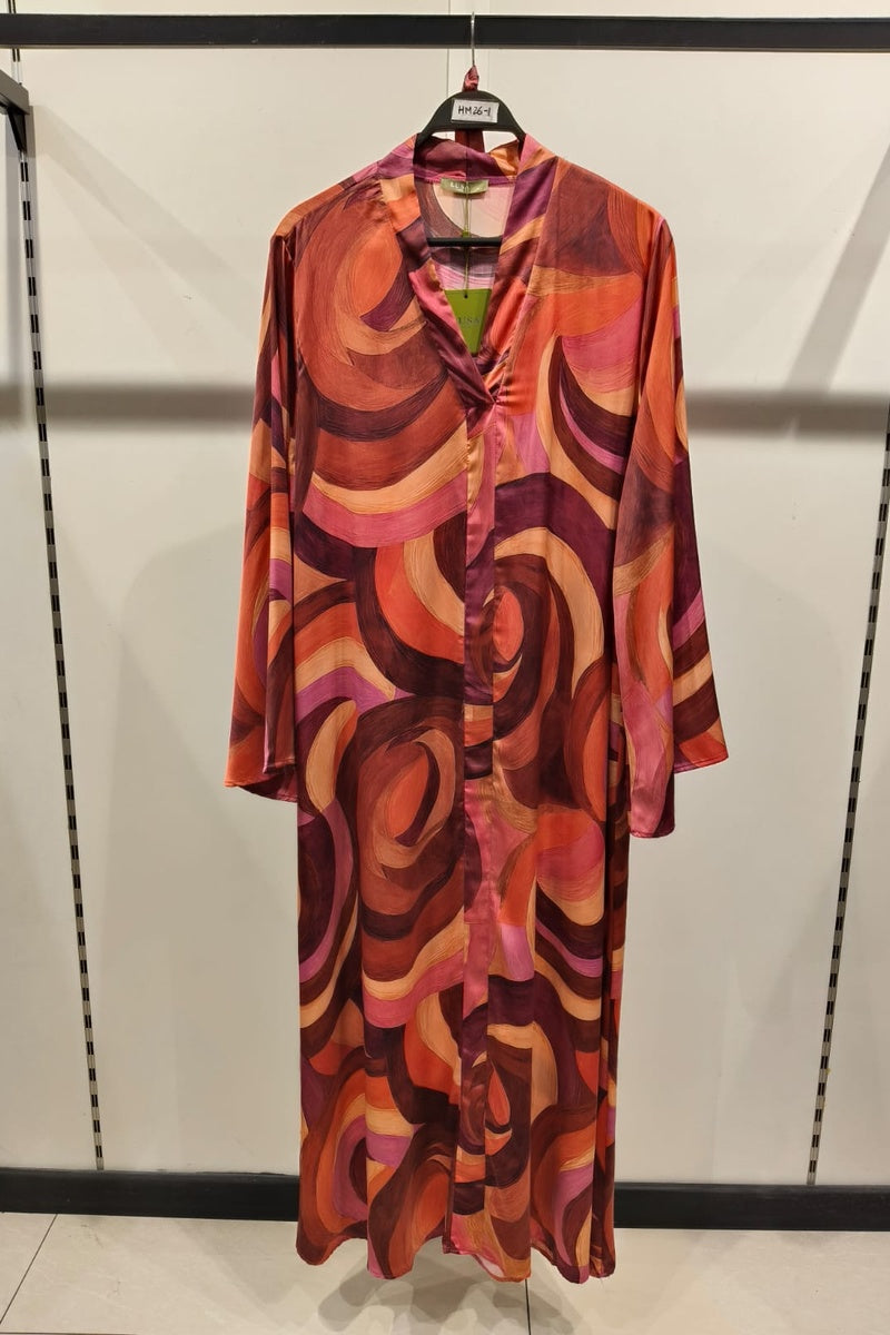 Robe longue imprimée géométrique avec ceinture