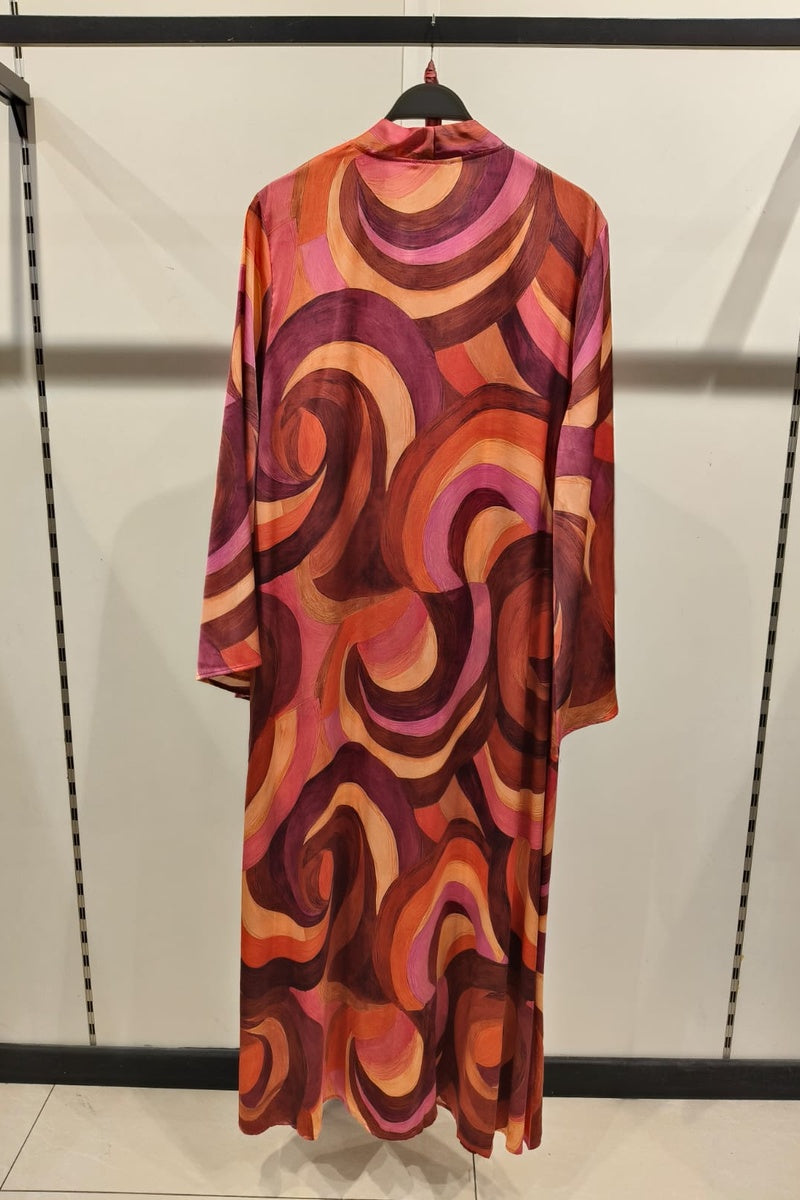 Robe longue imprimée géométrique avec ceinture