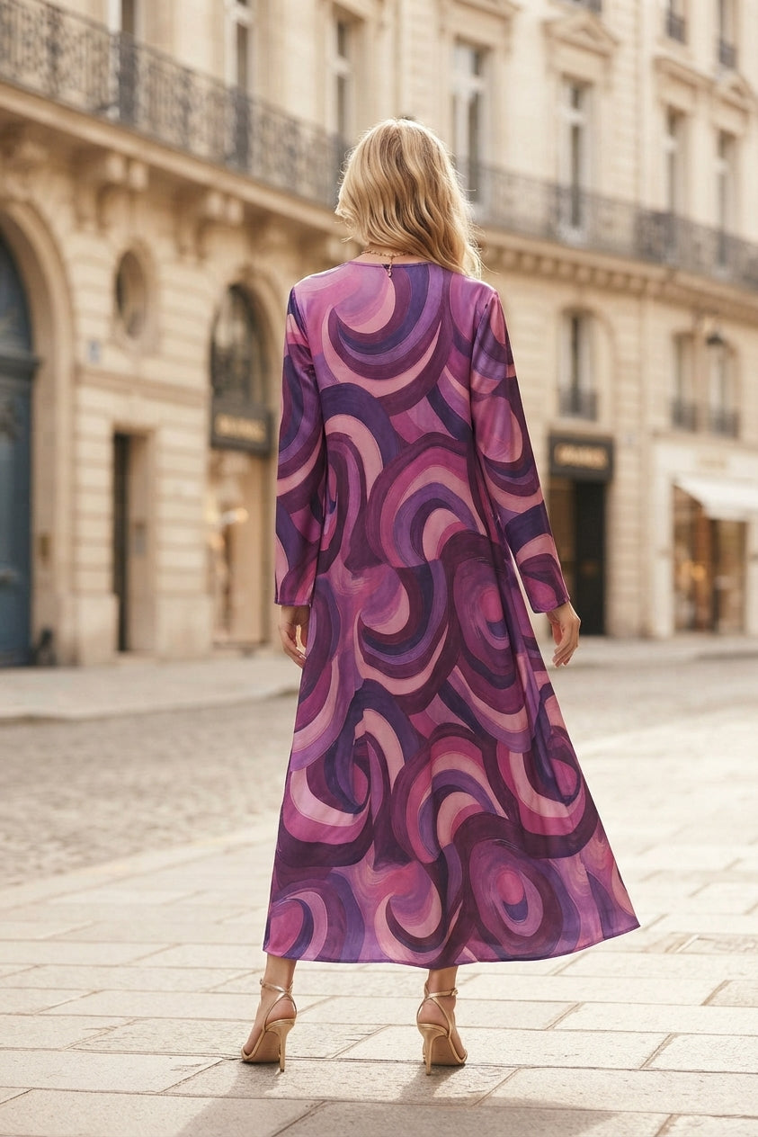 Robe longue imprimée géométrique avec ceinture
