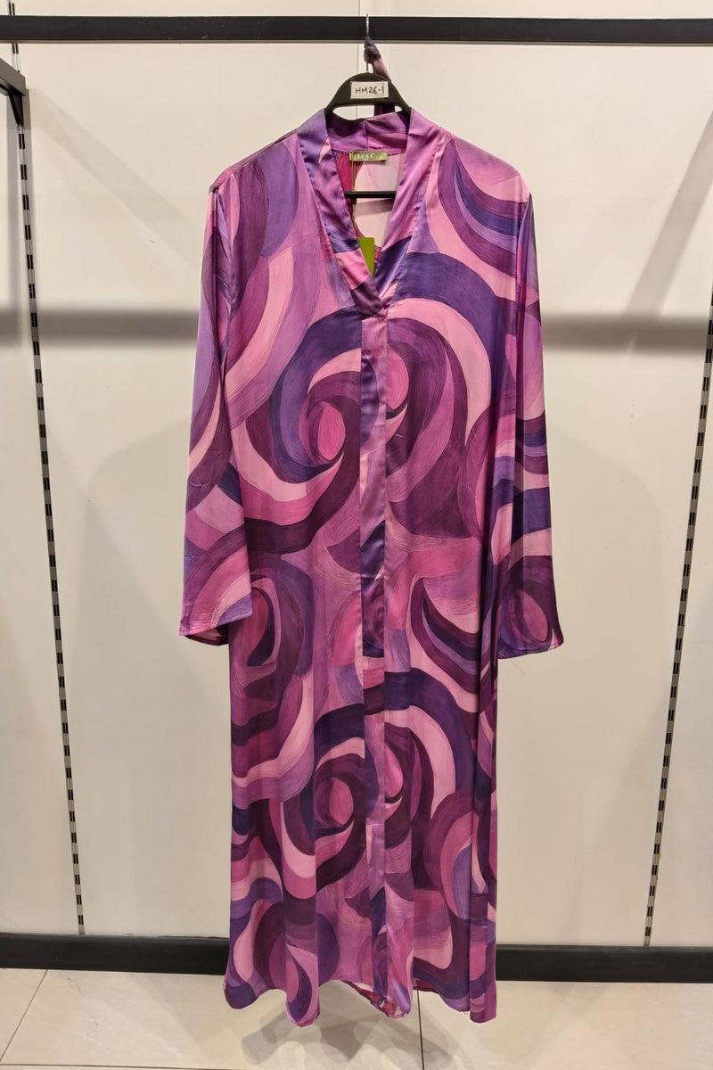 Robe longue imprimée géométrique avec ceinture