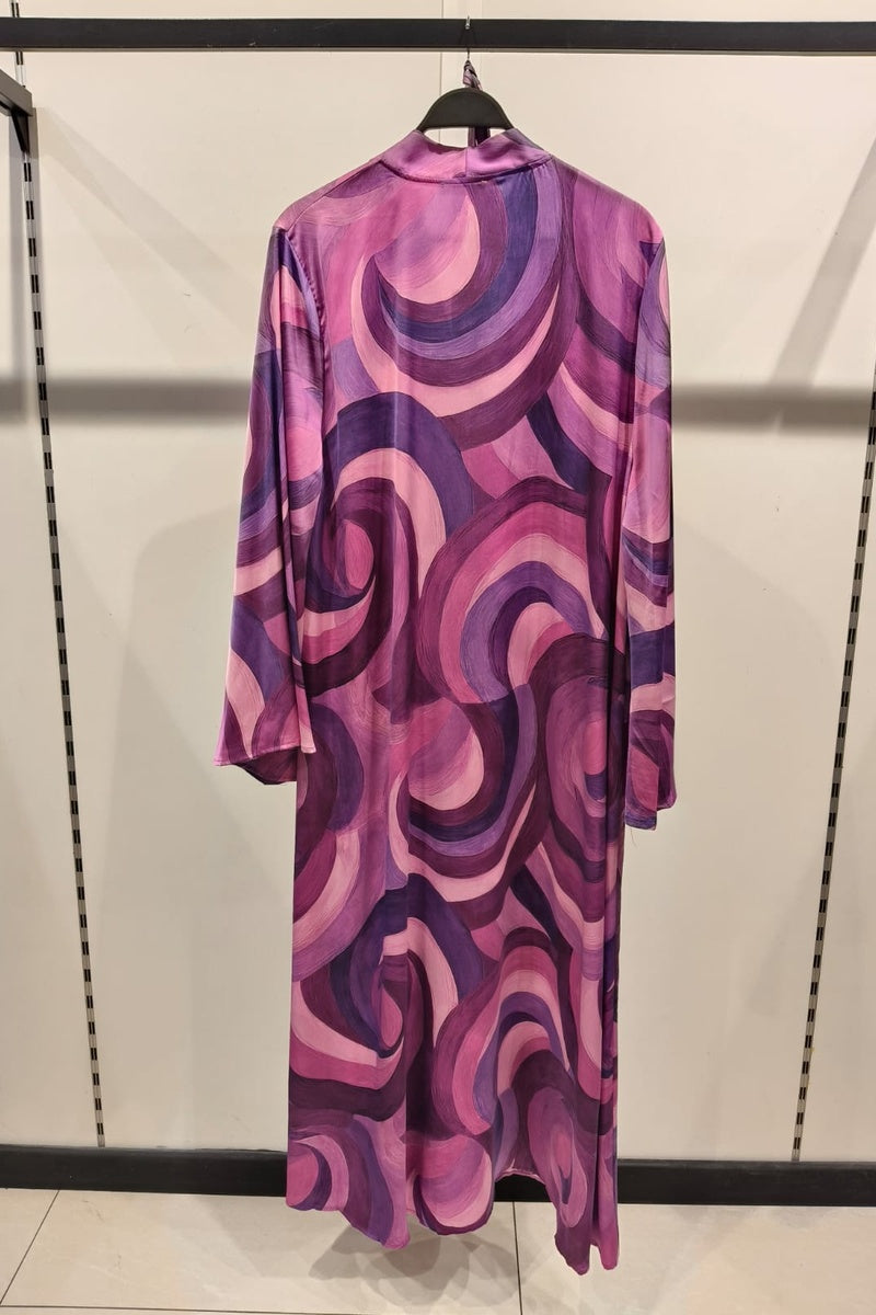Robe longue imprimée géométrique avec ceinture