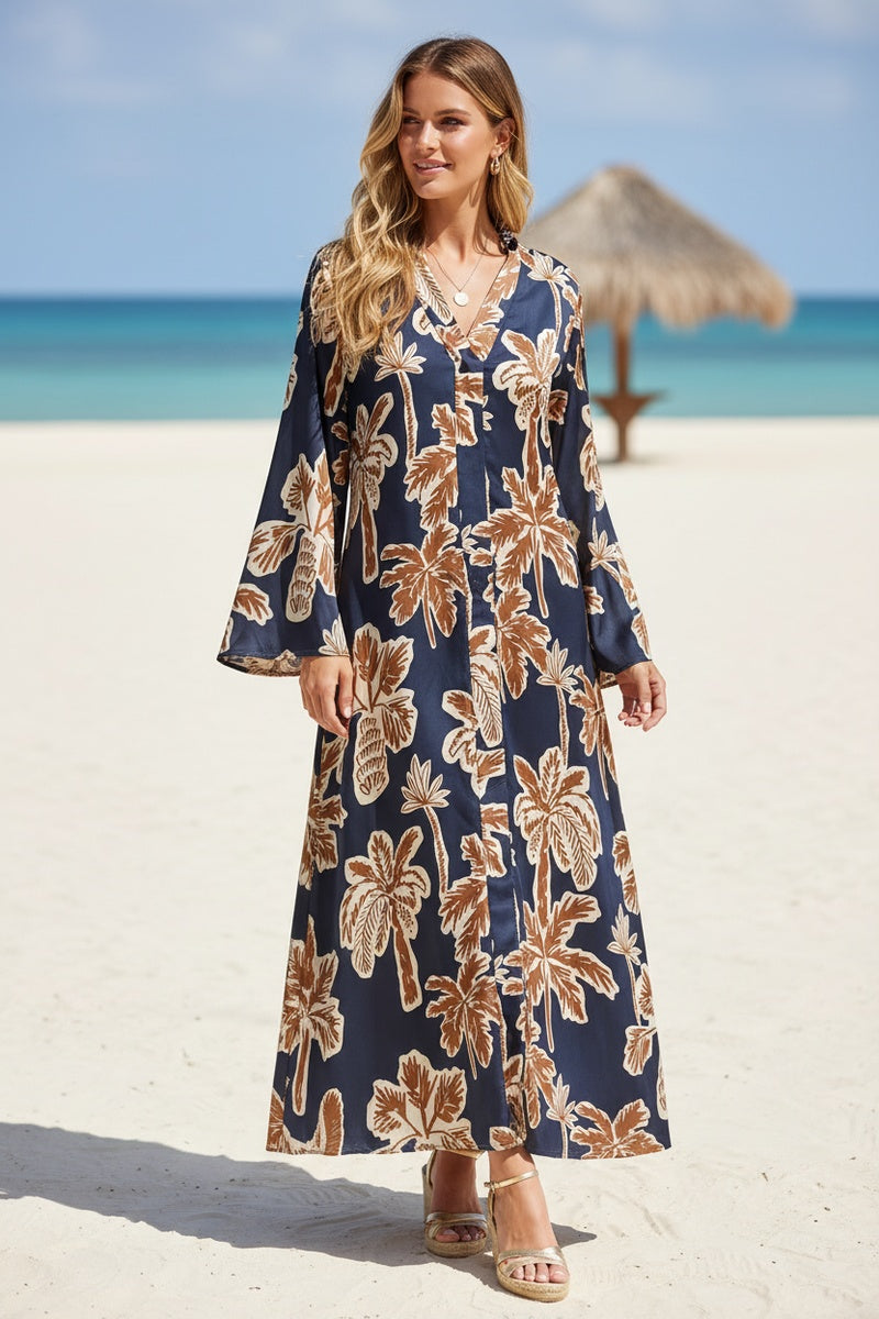Robe longue imprimée fleurie avec ceinture