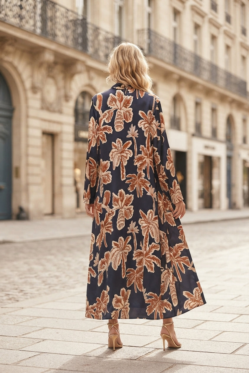 Robe longue imprimée fleurie avec ceinture