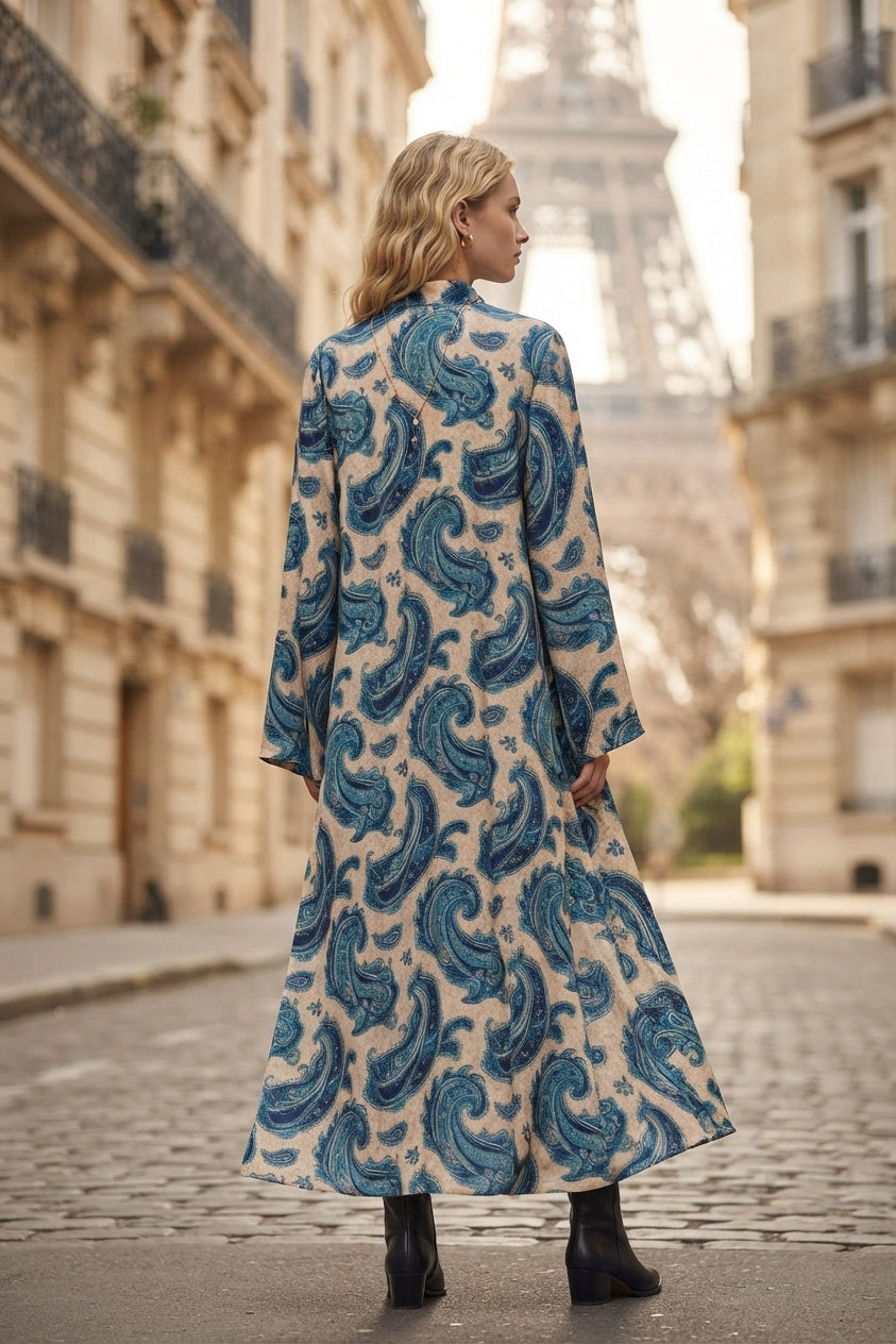 Robe longue imprimée bohème avec ceinture