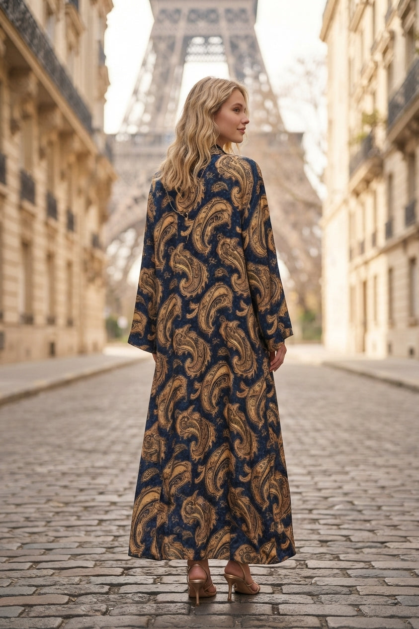 Robe longue imprimée bohème avec ceinture