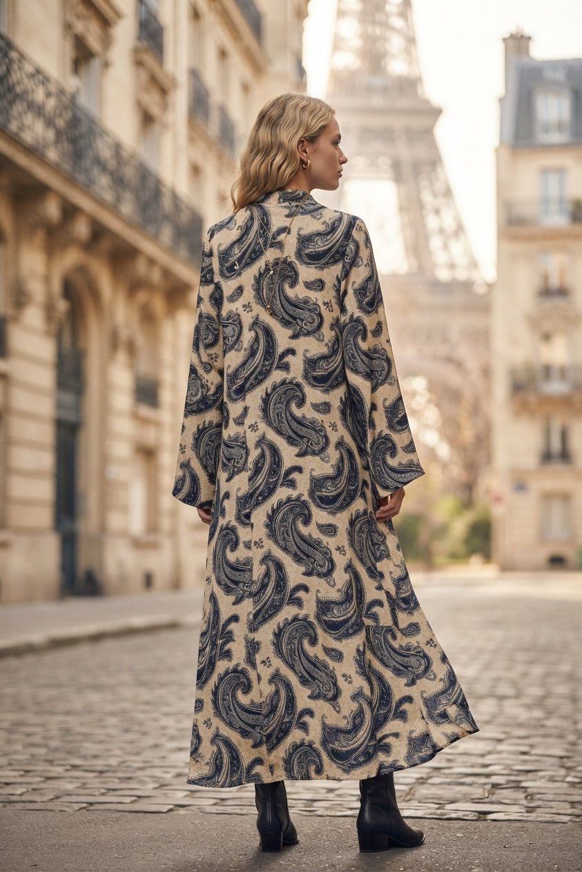 Robe longue imprimée bohème avec ceinture
