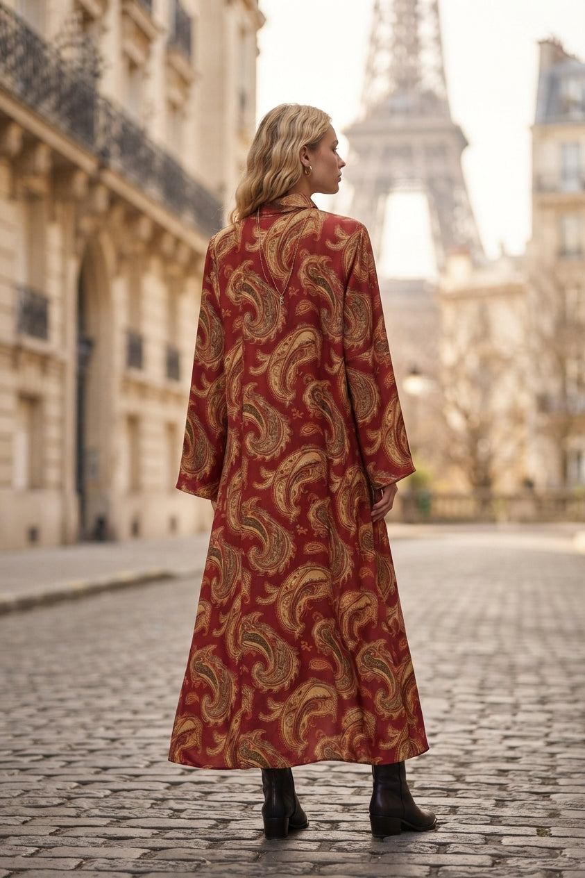 Robe longue imprimée bohème avec ceinture