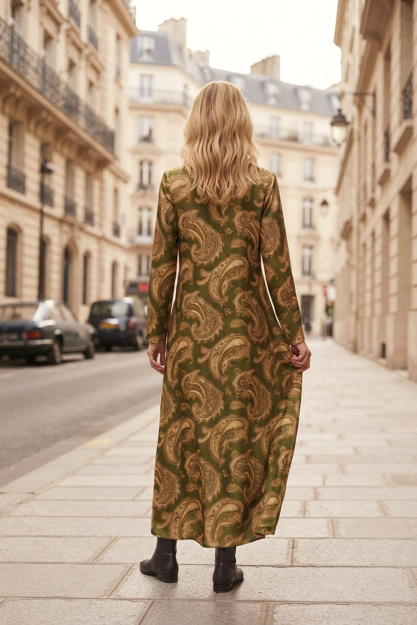 Robe longue imprimée bohème avec ceinture