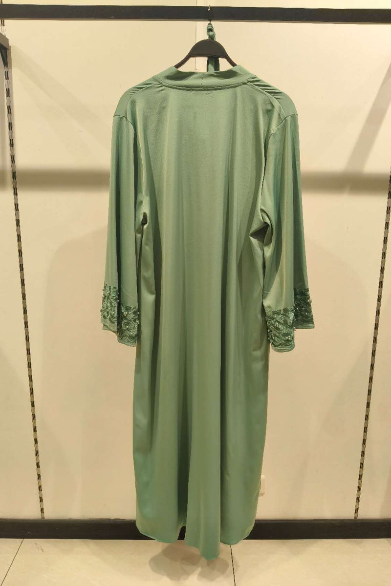 Abaya longue unie avec broderie fleurie perlée