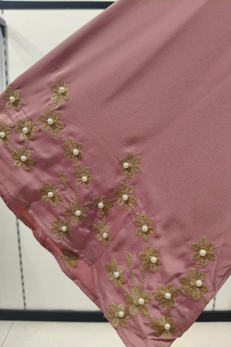 Abaya longue unie avec broderie fleurie perlée