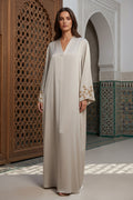 Abaya longue unie avec broderie fleurie perlée