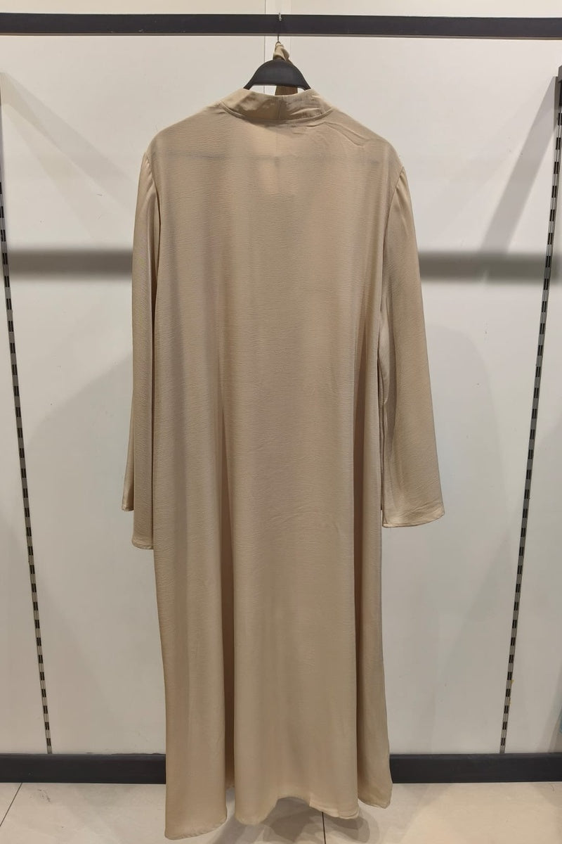 Abaya longue unie avec broderie strass et ceinture